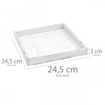 Product Decorative tray white square wooden tray shabby chic 24.5×24.5cm