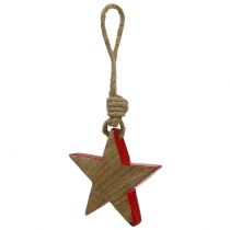 Product Wooden star red, natural 10cm for hanging 1 pc