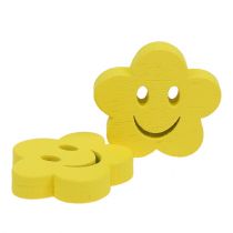Wooden flower with face yellow 2.5cm 48p