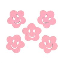 Wooden flower with face pink 2.5cm 48p