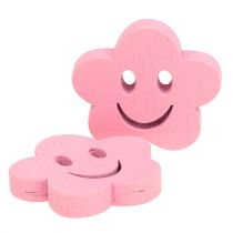 Wooden flower with face pink 2.5cm 48p