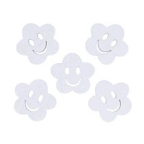 Wooden flower with face white 2.5cm 48p