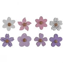 Product Wooden flowers hanging decoration wood purple, pink, white 4.5cm 24 pcs