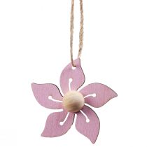 Product Wooden flowers hanging decoration wood purple, pink, white 4.5cm 24 pcs