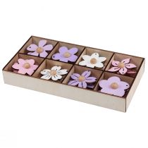 Product Wooden flowers hanging decoration wood purple, pink, white 4.5cm 24 pcs