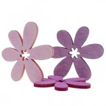 Wooden flowers scatter decoration blossoms wood purple/violet/pink Ø4cm 72p