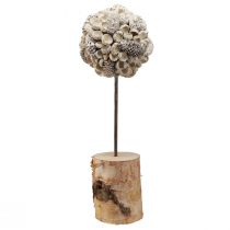 Product Wooden Decoration Tree Winter Decoration Birch Acorns Cones White H40cm