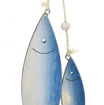Product Wooden fish decorative hangers fish blue white 11.5/20cm set of 2