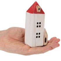 Product Decorative wooden house set, red and white, multi-piece winter decoration, 13cm, 6 pieces