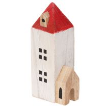 Product Decorative wooden house set, red and white, multi-piece winter decoration, 13cm, 6 pieces