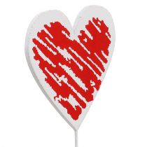 Wooden heart on a stick 7cm x 7cm white, red 12pcs