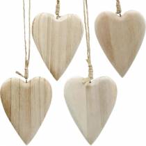 Product Wooden hearts to hang natural 10cm 4pcs