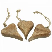 Wooden heart pendant heart wood decoration for hanging 10cm 3pcs