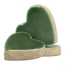 Product Wooden hearts decorative hearts green glossy wood 4.5cm 8pcs