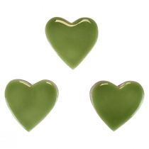 Product Wooden hearts decorative hearts wood light green glossy effect 4.5cm 8pcs