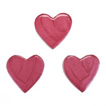 Product Wooden hearts decorative hearts pink shiny scattered decoration 4.5cm 8pcs