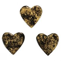 Product Wooden Hearts Decorative Hearts Black Gold Shine Effect 4.5cm 8 pcs