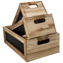 Product Wooden box with chalkboard for labeling, set of 3, 36cm