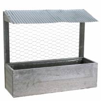Wooden planter box with tin roof and rabbit wire, washed gray 38 × 13.5cm H34cm