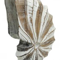 Maritime deco wooden conch shell stand nature, white H28cm