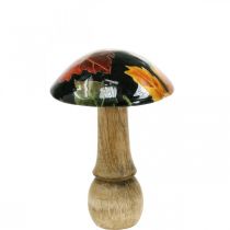 Deco wooden mushroom autumn leaves table decoration black, multicolored Ø10cm H15cm