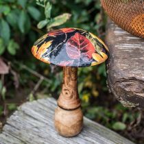 Wooden mushroom decoration colorful leaves autumn decoration black, colorful Ø13cm H19cm