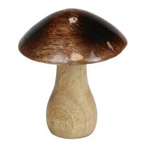 Wooden mushroom decoration natural brown gloss effect Ø10cm H12cm