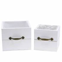 Product Planter wooden drawer white 15x15/12x12cm set of 2