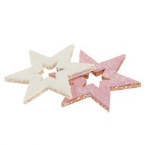 Wooden star 3.5cm pink / white with glitter 72pcs
