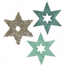Product Scatter decoration wooden star green, glitter poinsettia mix 4cm 72 pcs