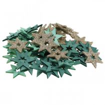 Product Scatter decoration wooden star green, glitter poinsettia mix 4cm 72 pcs