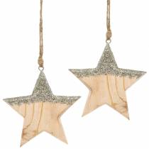 Product Decorative hanger wooden star mica 14.5cm 2pcs