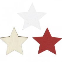Product Scatter decoration wooden stars natural, red, white 3cm mix 72 pcs