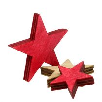 Wooden stars 3-5cm natural / red 24pcs