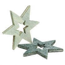 Wooden stars 4cm gray with glitter 72pcs