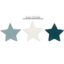 Product Wooden stars table decoration stars white blue turquoise 5cm 12 pieces