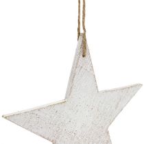 Product Wooden stars to hang 9 / 13cm white 12pcs
