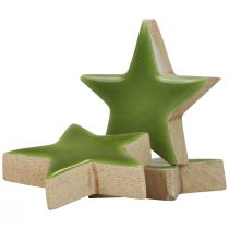 Product Wooden stars Christmas decorations scattered decorations glossy light green Ø5cm 8pcs
