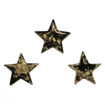Product Wooden Stars Christmas Black Gold Shine Ø5cm 8 pcs