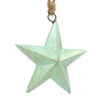 Wooden stars to hang light green 7.5cm 4pcs
