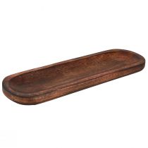 Product Wooden tray oval dark brown glazed decorative tray 40×12cm