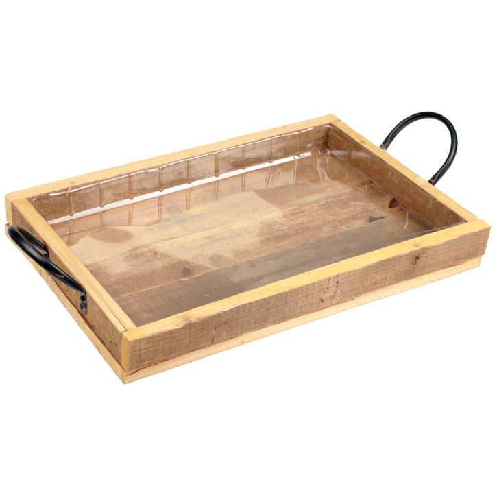 Wooden tray with handles decorative tray natural black 40×27.5×5cm