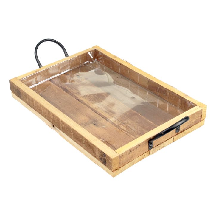 Product Wooden tray with handles decorative tray natural black 40×27.5×5cm