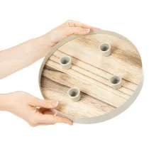 Product Candle holder for four taper candles, round wooden tray, 25cm
