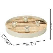 Product Candle holder for four taper candles, round wooden tray, 25cm