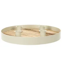 Product Candle holder for four taper candles, round wooden tray, 25cm