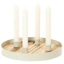 Product Candle holder for four taper candles, round wooden tray, 25cm