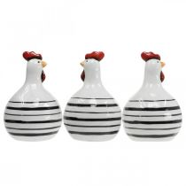 Product Decorative Chicken Ceramic White with Black Stripes Round Ø 7cm H11cm 3 pcs