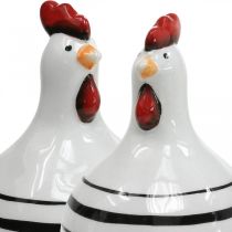 Decorative chicken ceramic white with black stripes round Ø 7cm H11cm 3pcs