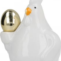 Decorative chicken with golden egg, Easter figure porcelain, Easter decoration hen H12cm 2pcs
